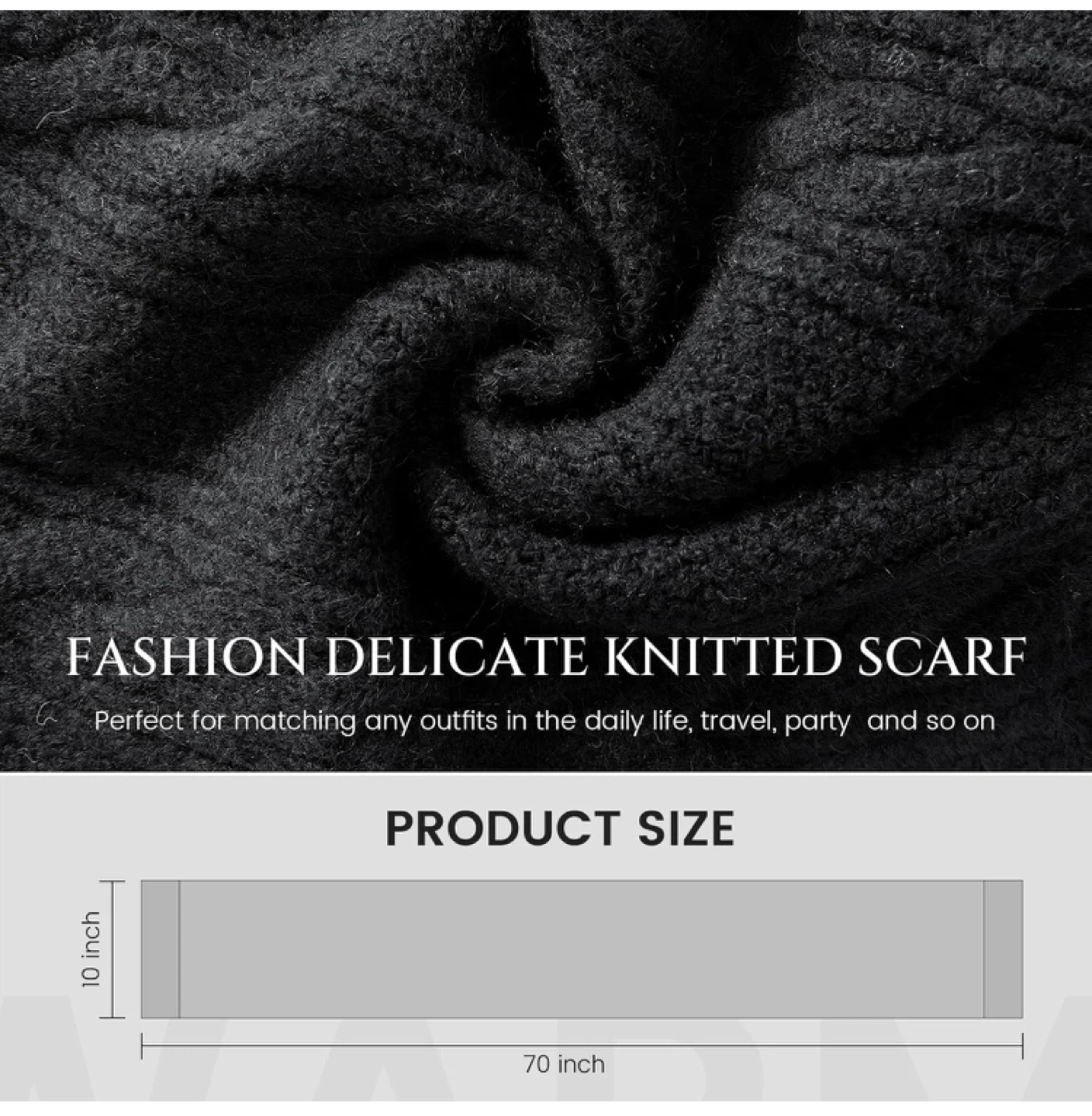 Fashion Delicate Knitted Scarf - Black, 70 inch - photo 3
