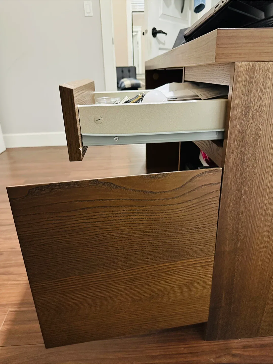 Brown Wooden IKEA Desk with Drawers image indicator(4)