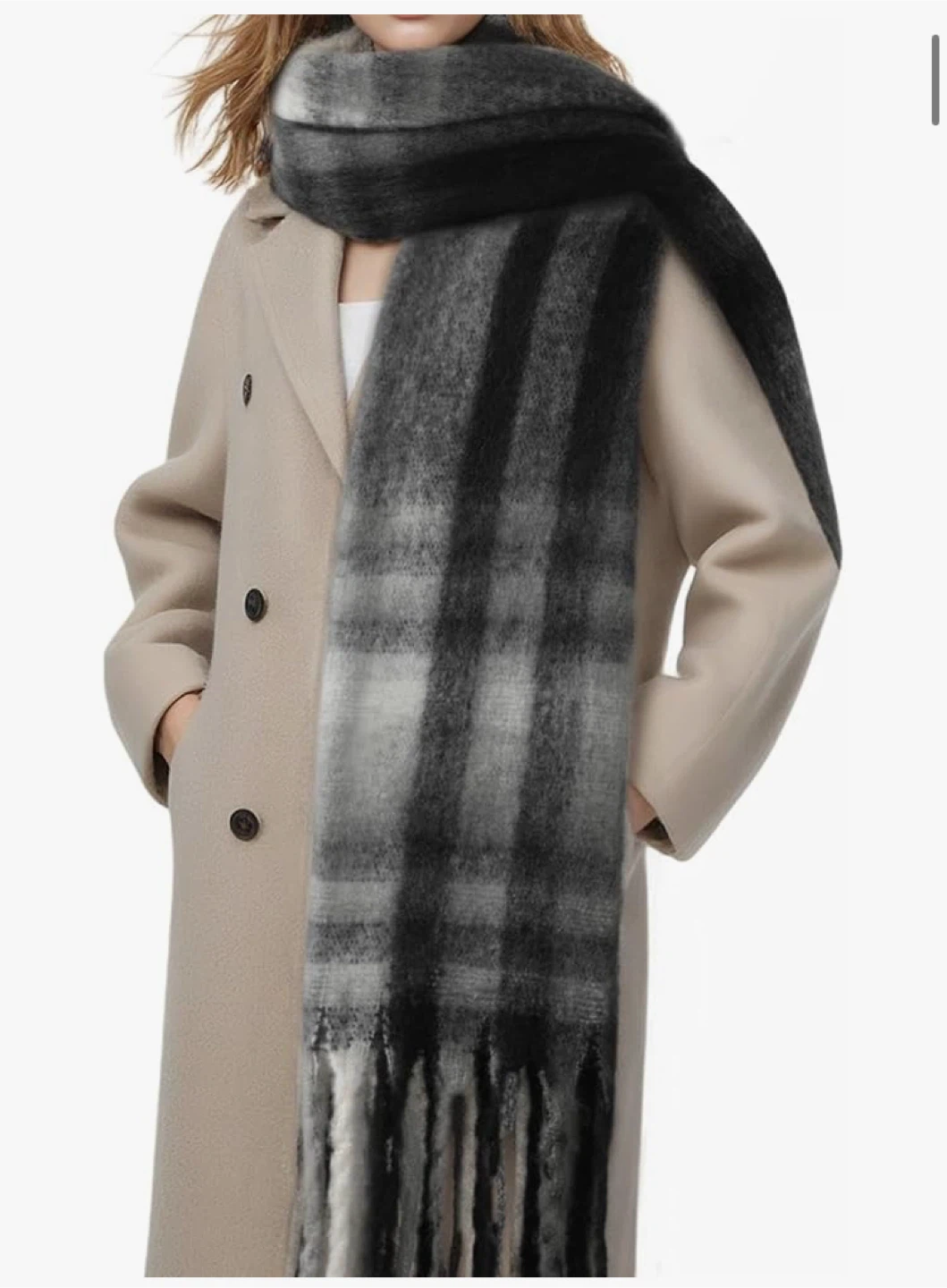 Black & White Plaid Mohair Scarf - New