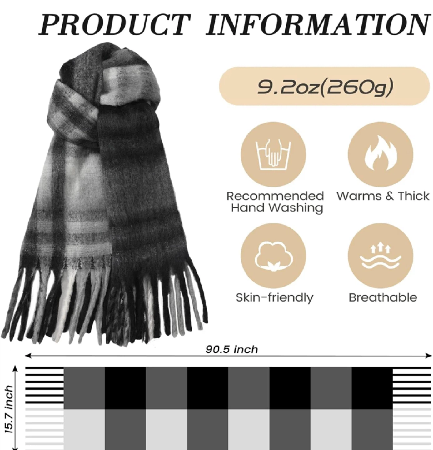 Black & White Plaid Mohair Scarf - New - photo 2