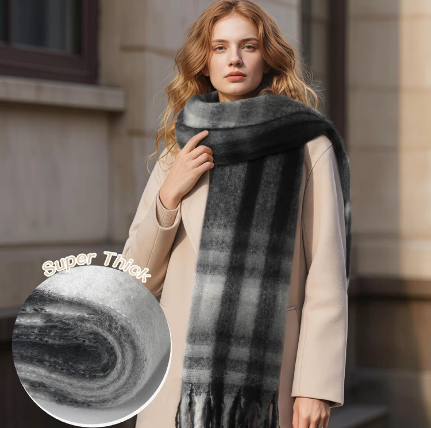 Black & White Plaid Mohair Scarf - New - photo 4