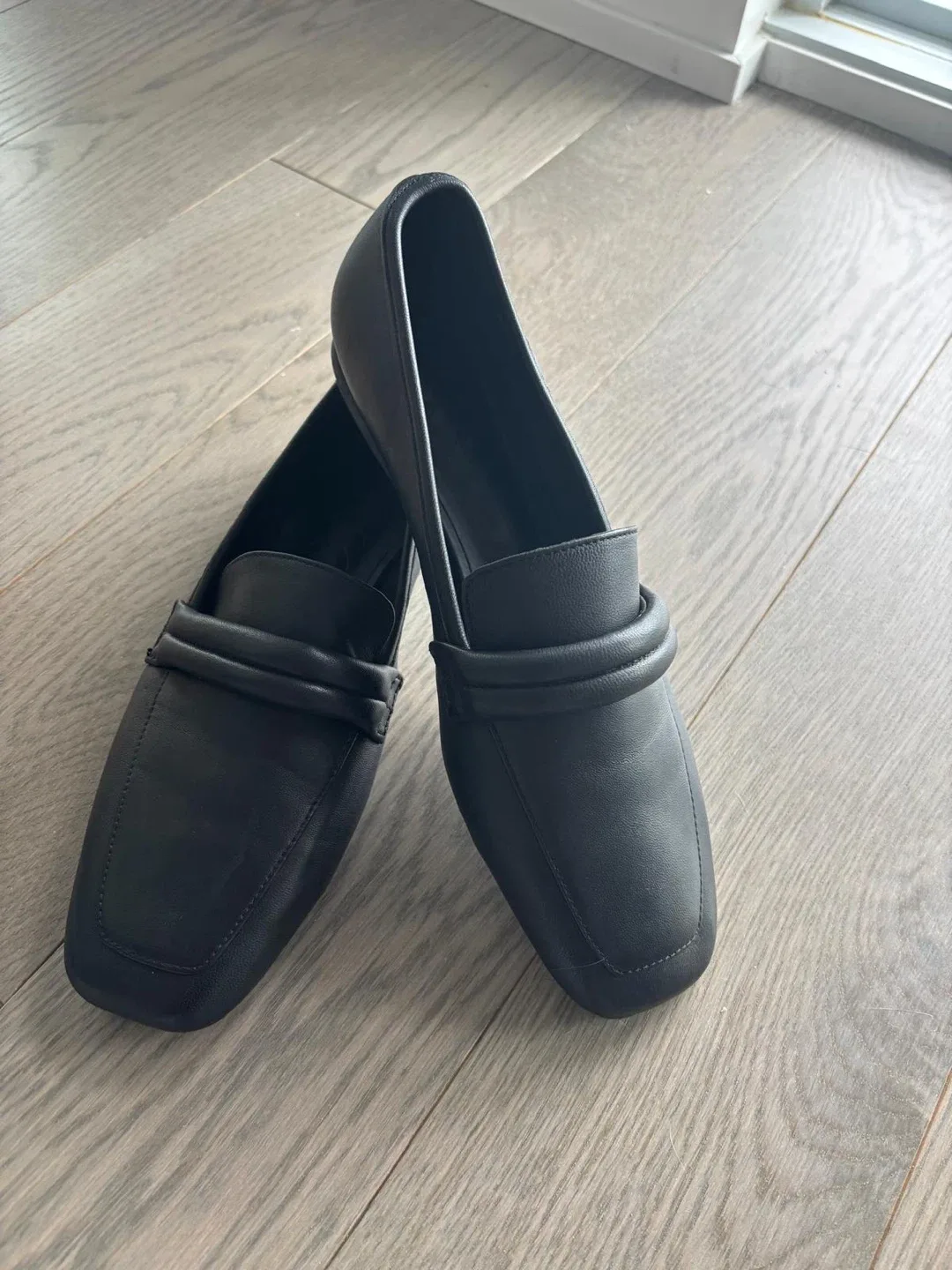 Mango black leather loafers, new in box