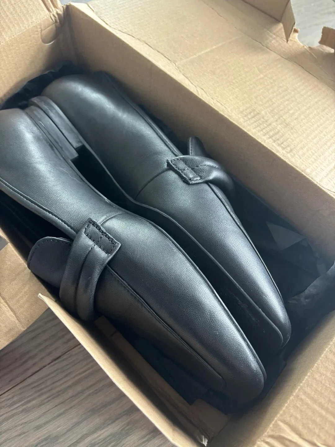 Mango black leather loafers, new in box image indicator(3)