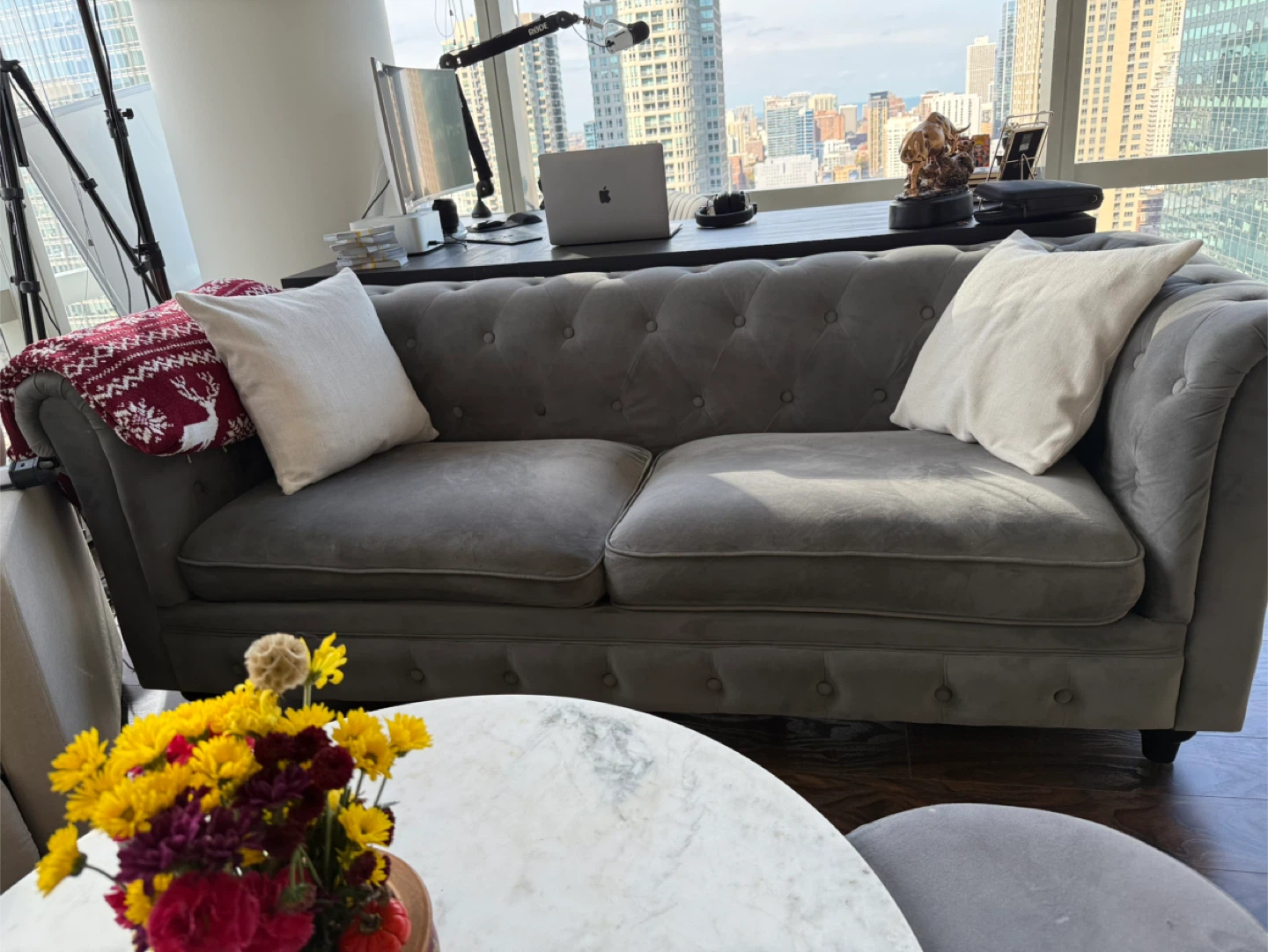Gray Velvet Chesterfield Style Sofa - photo 4