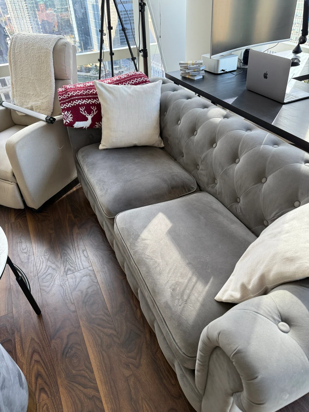 Gray Velvet Chesterfield Style Sofa - photo 5
