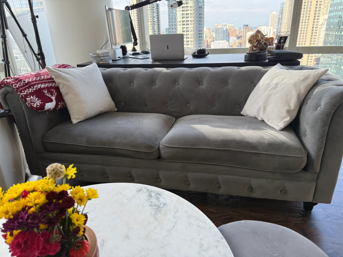 Gray Velvet Chesterfield Style Sofa - photo 2