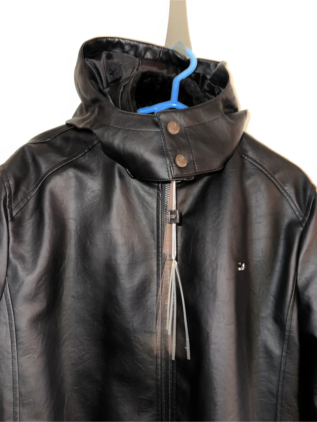 Black Leather Jacket with Hood image indicator(2)