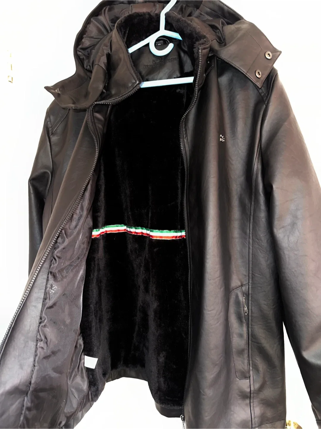 Black Leather Jacket with Hood image indicator(3)