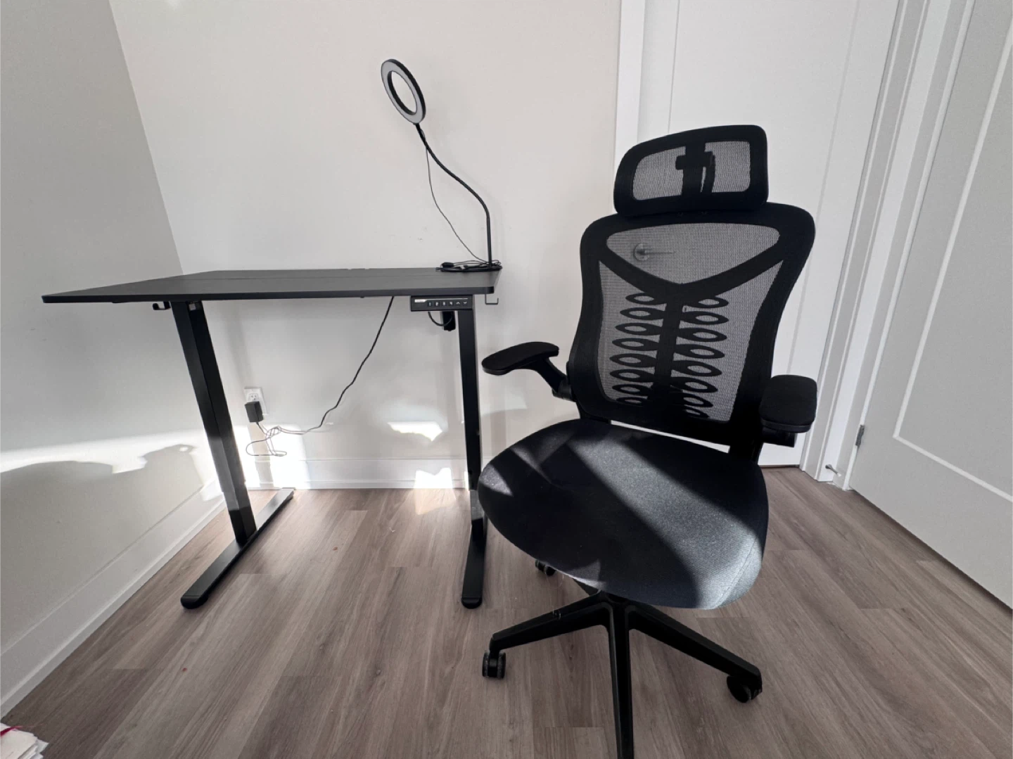 Black Adjustable Standing Desk & Office Chair