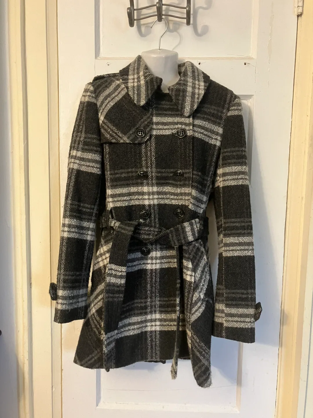 DKNY Plaid Wool Blend Coat - Size Small