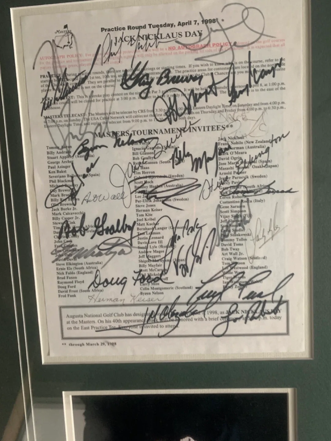 Framed Masters Tournament Autograph Collage image indicator(3)