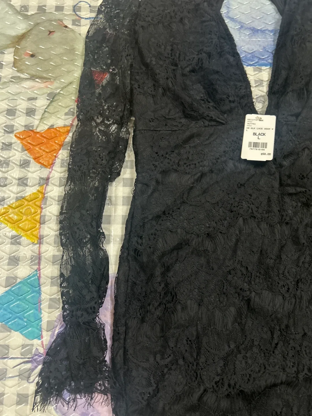 Forever 21 Black Lace Deep V Dress - Size L image indicator(3)