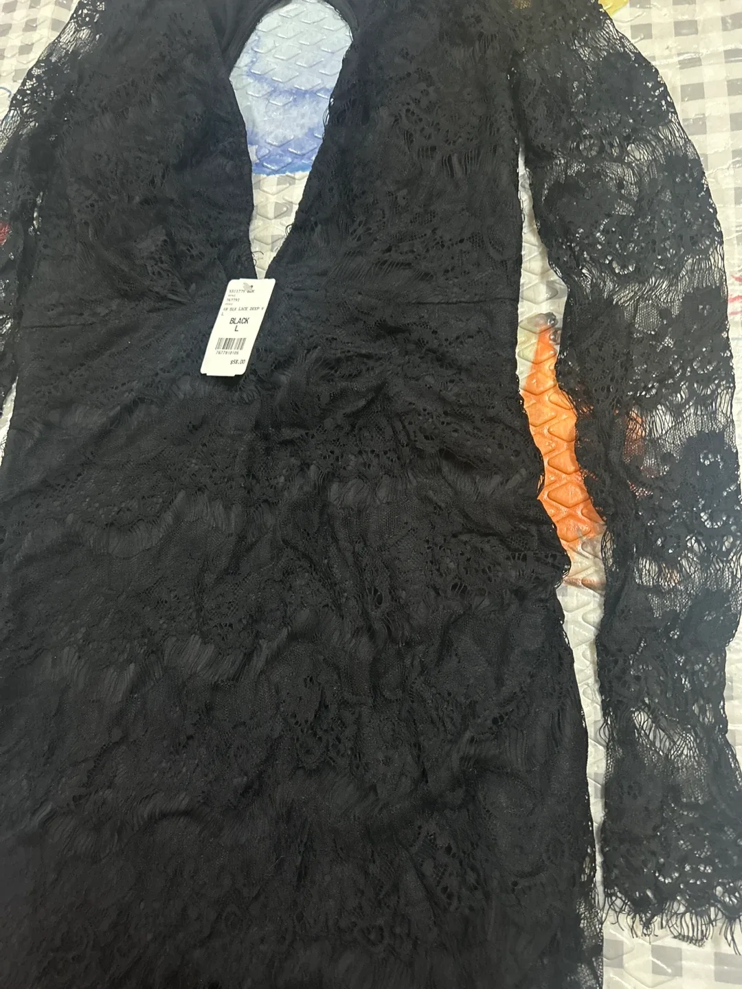 Forever 21 Black Lace Deep V Dress - Size L image indicator(7)