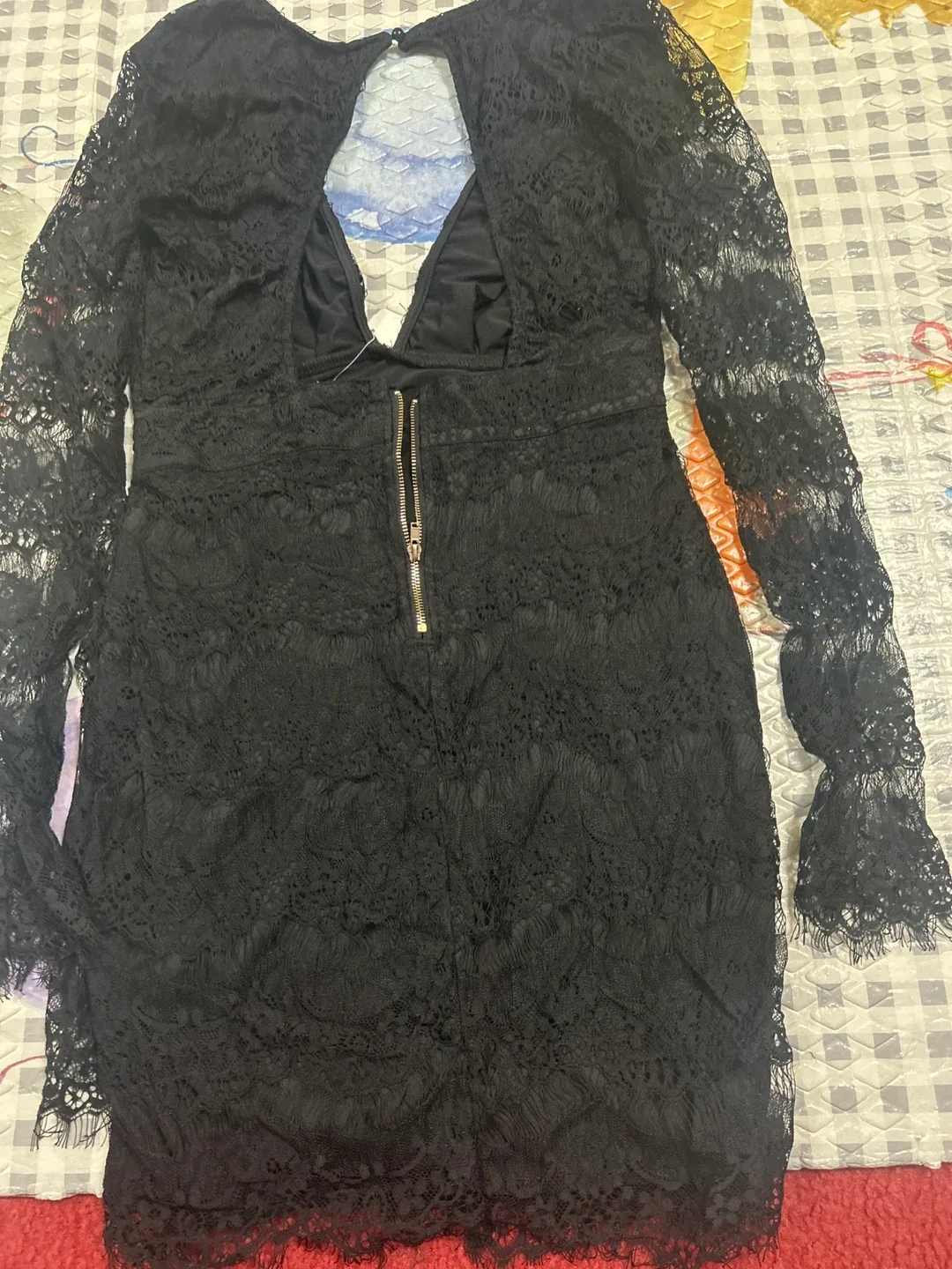 Forever 21 Black Lace Deep V Dress - Size L image indicator(9)