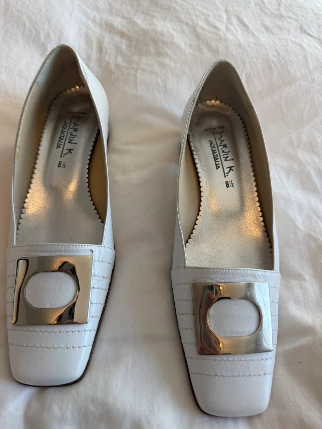 White Italian Leather Heels - Size 8.5