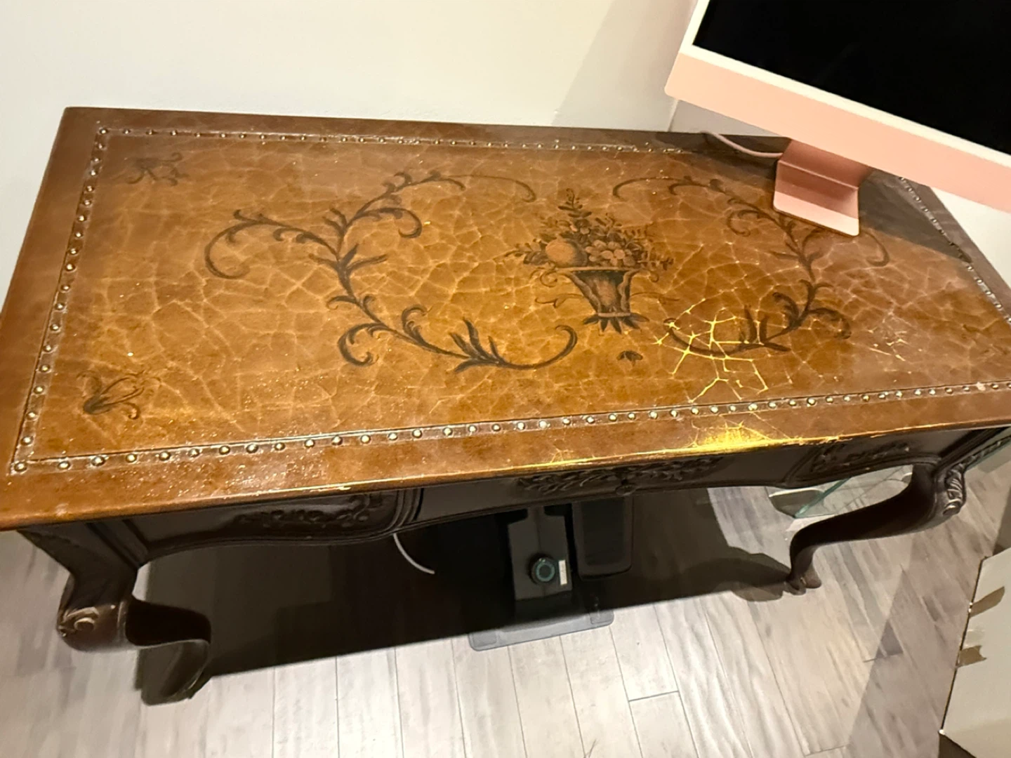 Vintage Brown Leather Top Desk - photo 2