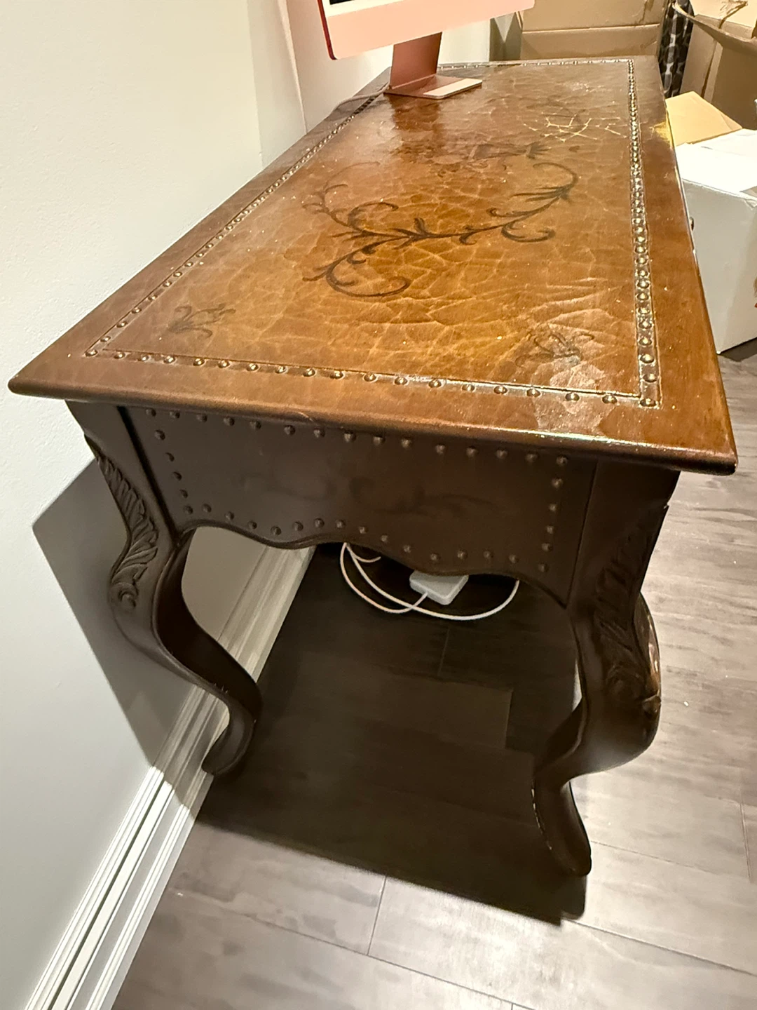 Vintage Brown Leather Top Desk - photo 5