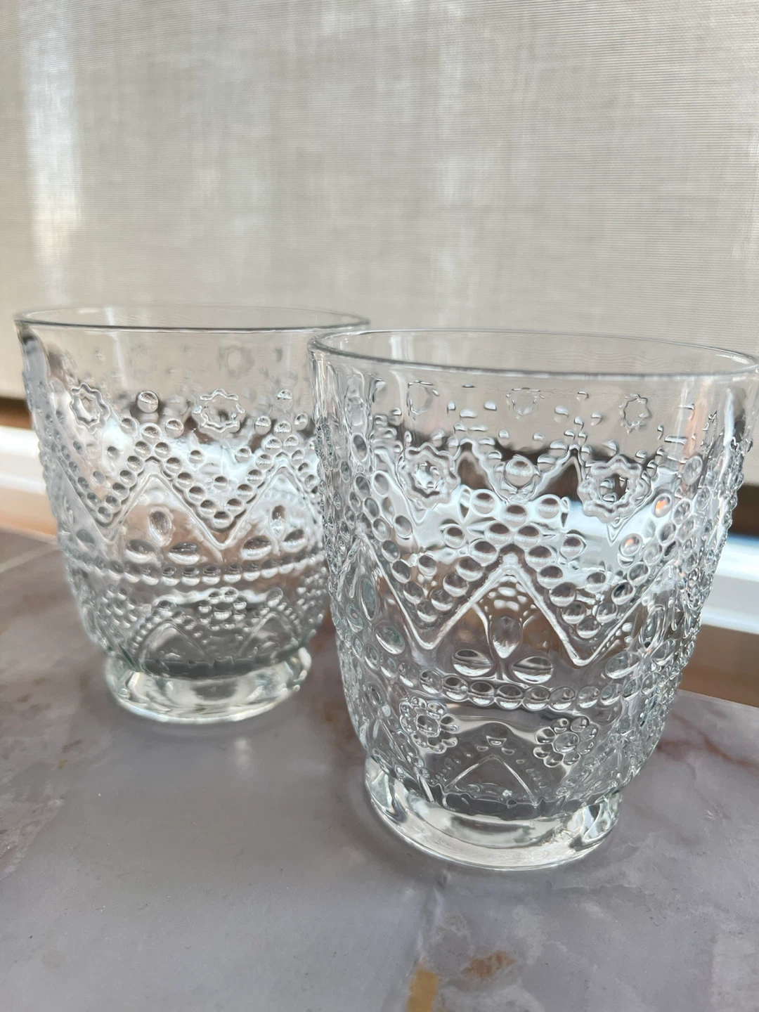Brand New Decorative Clear Glass Cups - Set of 2