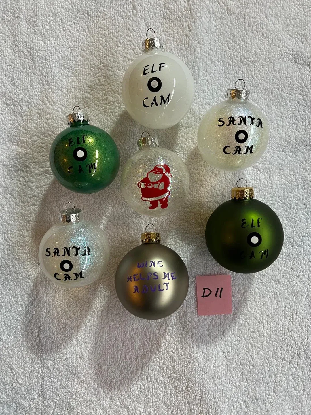 Christmas Ornaments - Elf Cam, Santa Cam, Wine