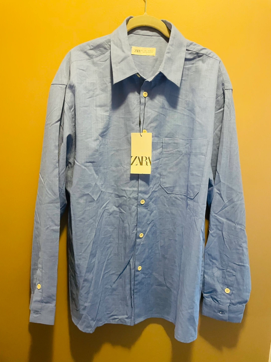 Zara Light Blue Linen Shirt - Size L
