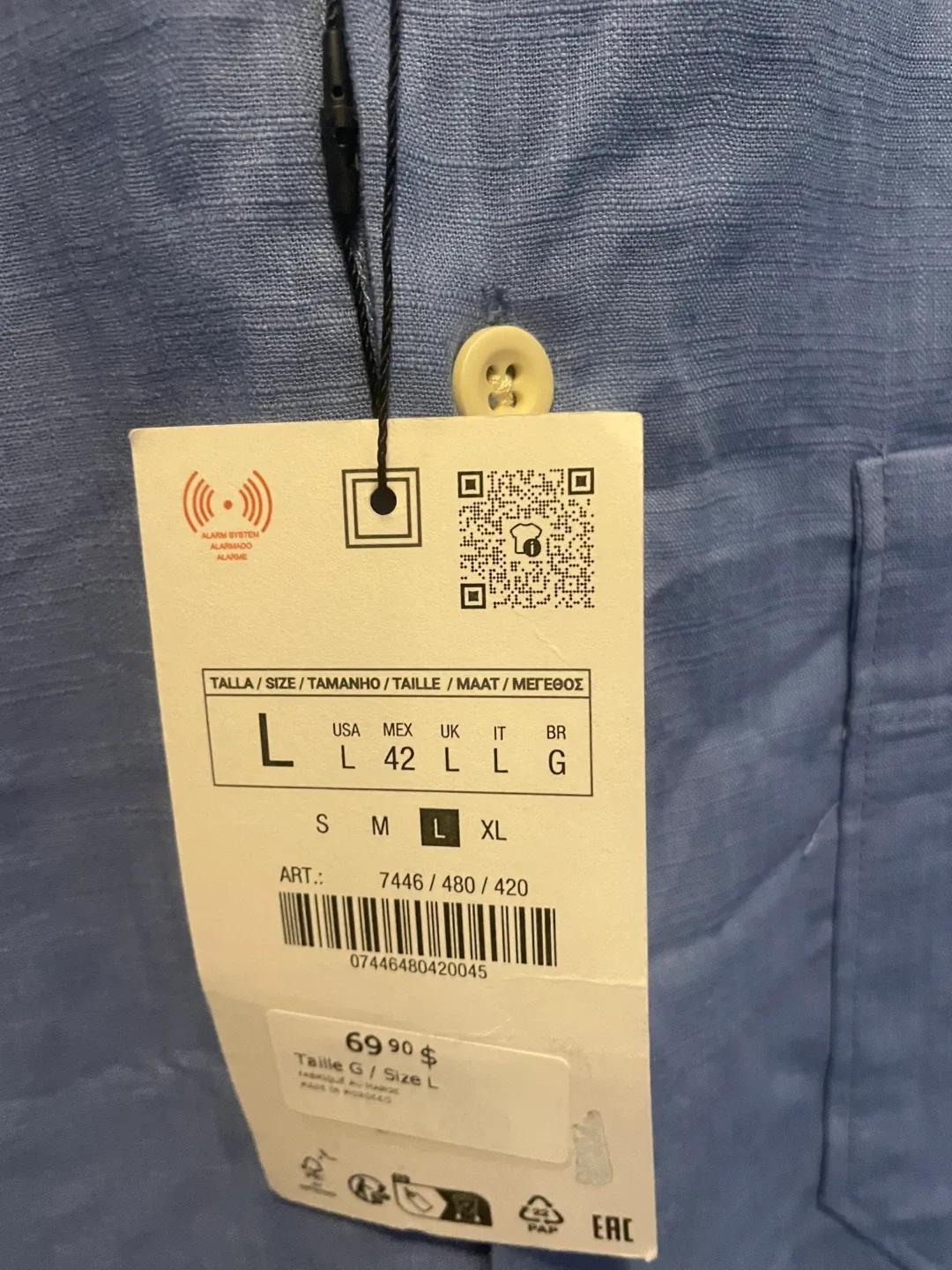 Zara Light Blue Linen Shirt - Size L image indicator(2)