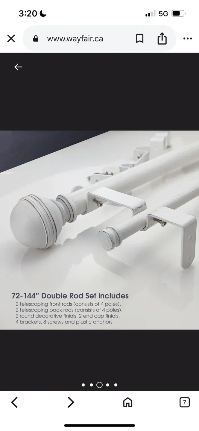 72-144" Bernie’s Adjustable 1.12 Inch Double Curtain Rod image indicator(5)