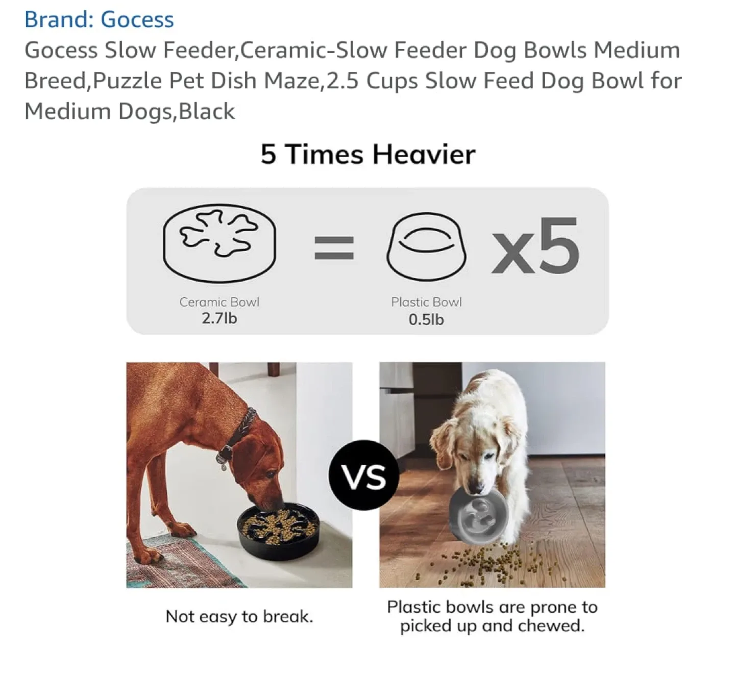 Gocess Slow Feeder Dog Bowl - Ceramic, Medium, Black image indicator(2)