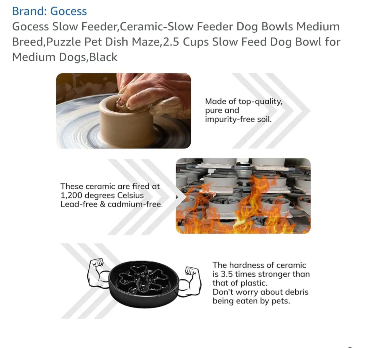 Gocess Slow Feeder Dog Bowl - Ceramic, Medium, Black image indicator(4)