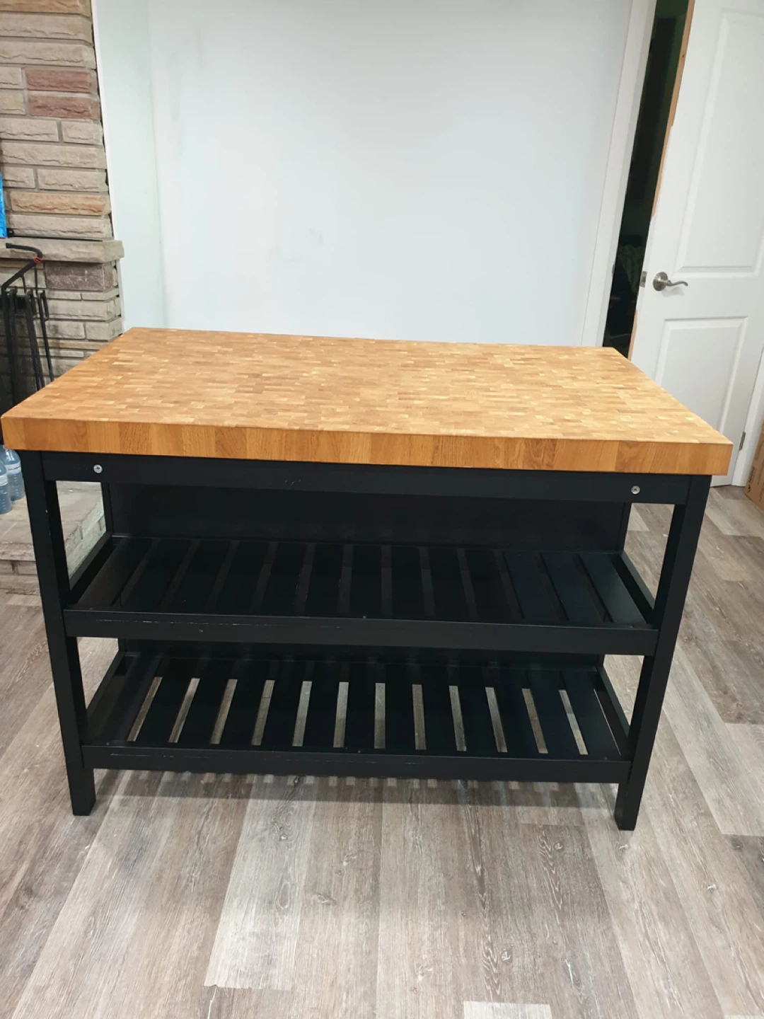 VADHOLMA Kitchen island, black/oak