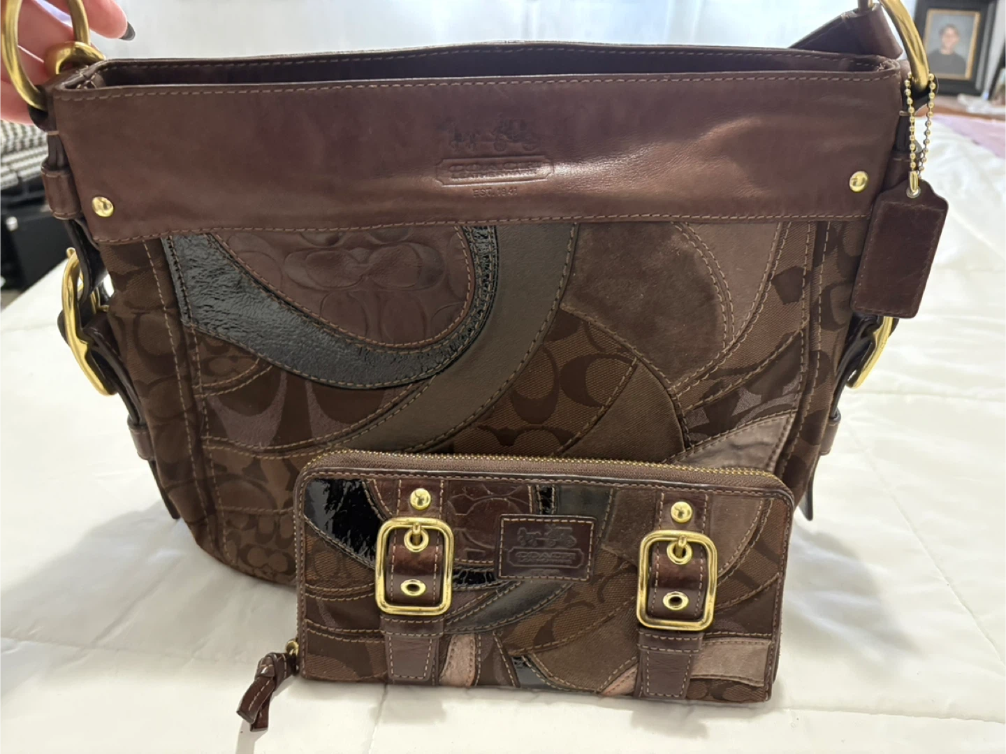 Coach Brown Patchwork Shoulder Bag & Wallet