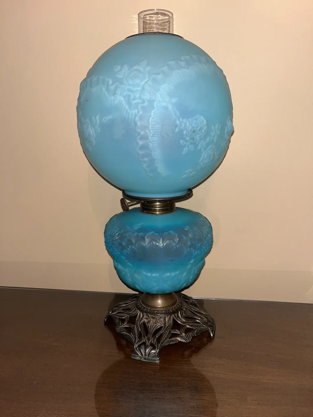 Antique Blue Glass Oil Lamp thumbnail