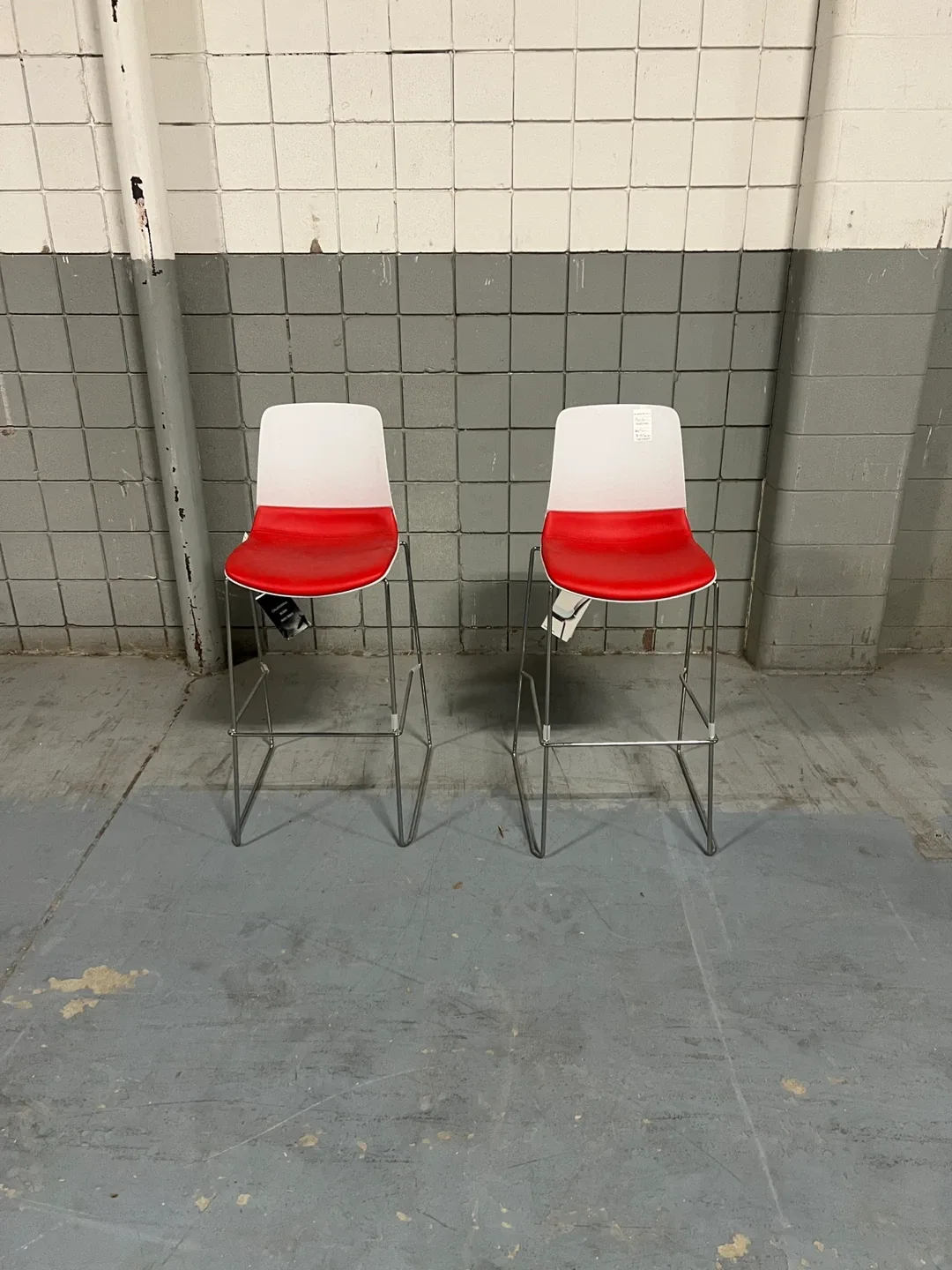 Two Red & White Bar Stools
