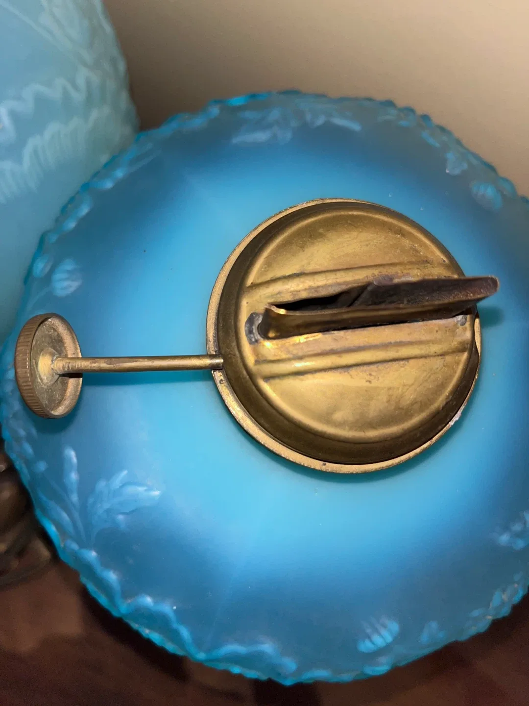 Antique Blue Glass Oil Lamp image indicator(8)