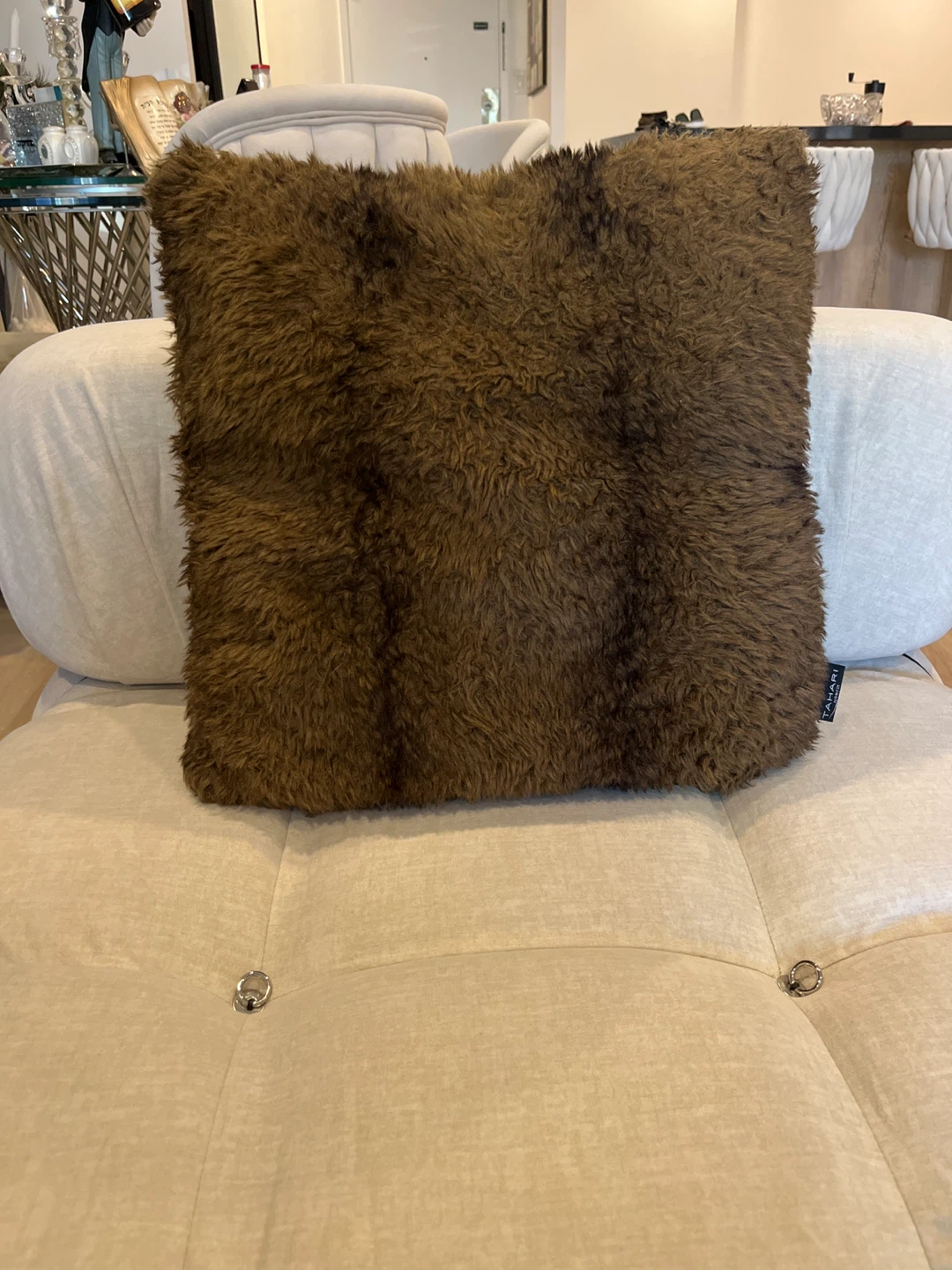 Tahari Home Brown Faux Fur Throw Pillow