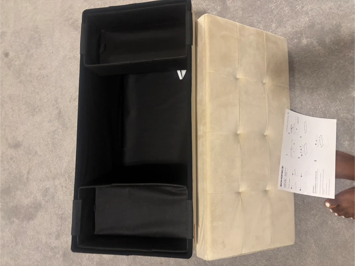 Beige Foldable Storage Ottoman Bench plus 2Mini xtra boxes image indicator(6)