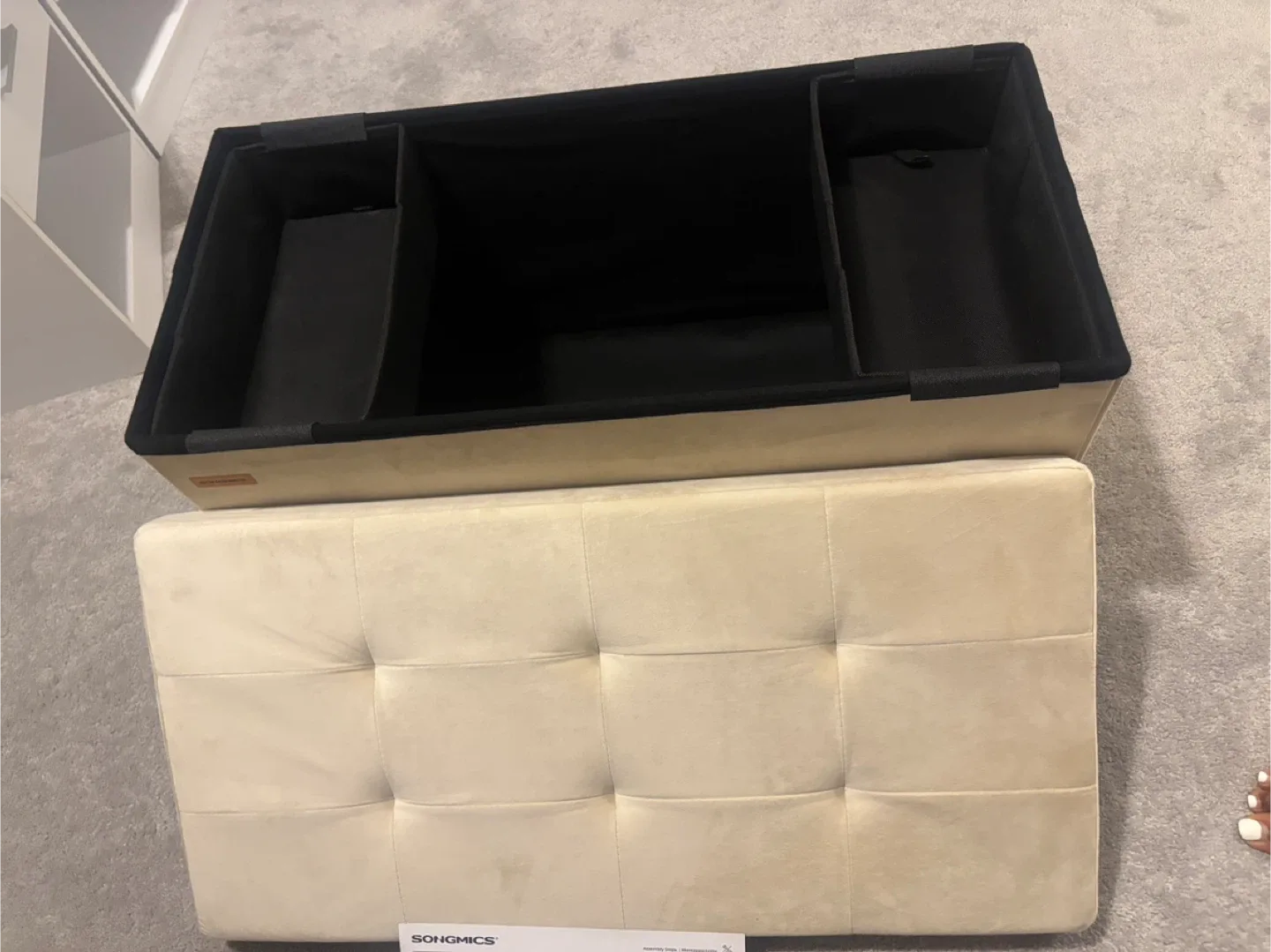 Beige Foldable Storage Ottoman Bench plus 2Mini xtra boxes image indicator(5)