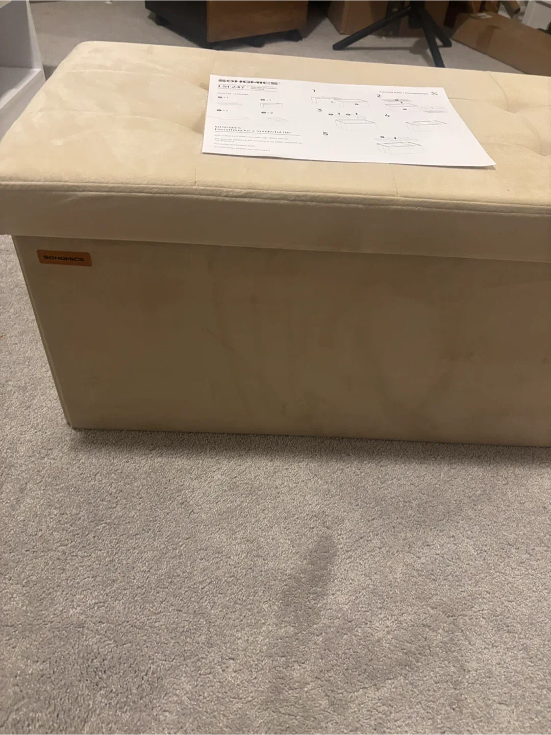 Beige Foldable Storage Ottoman Bench plus 2Mini xtra boxes image indicator(4)