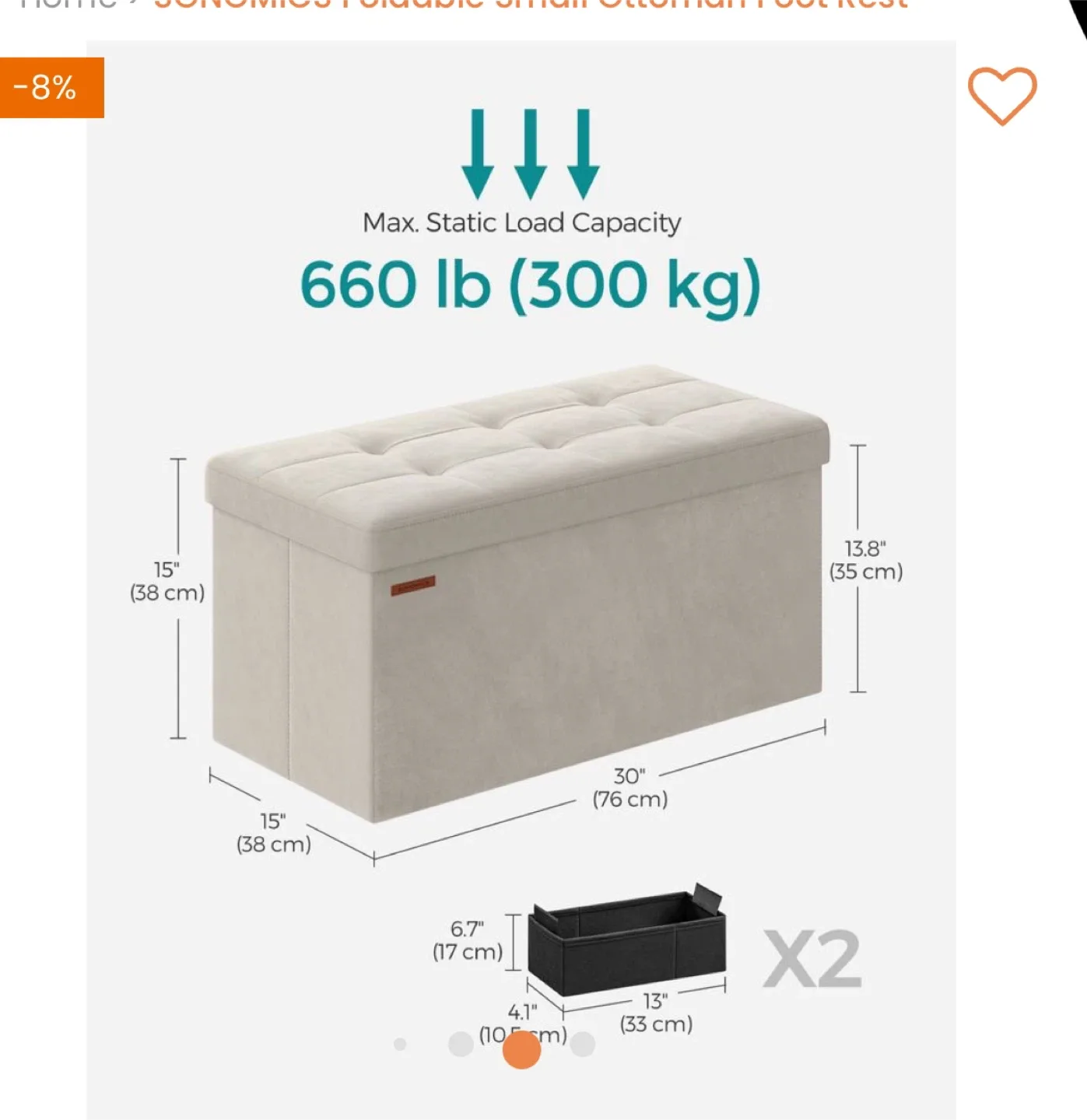 Beige Foldable Storage Ottoman Bench plus 2Mini xtra boxes image indicator(2)