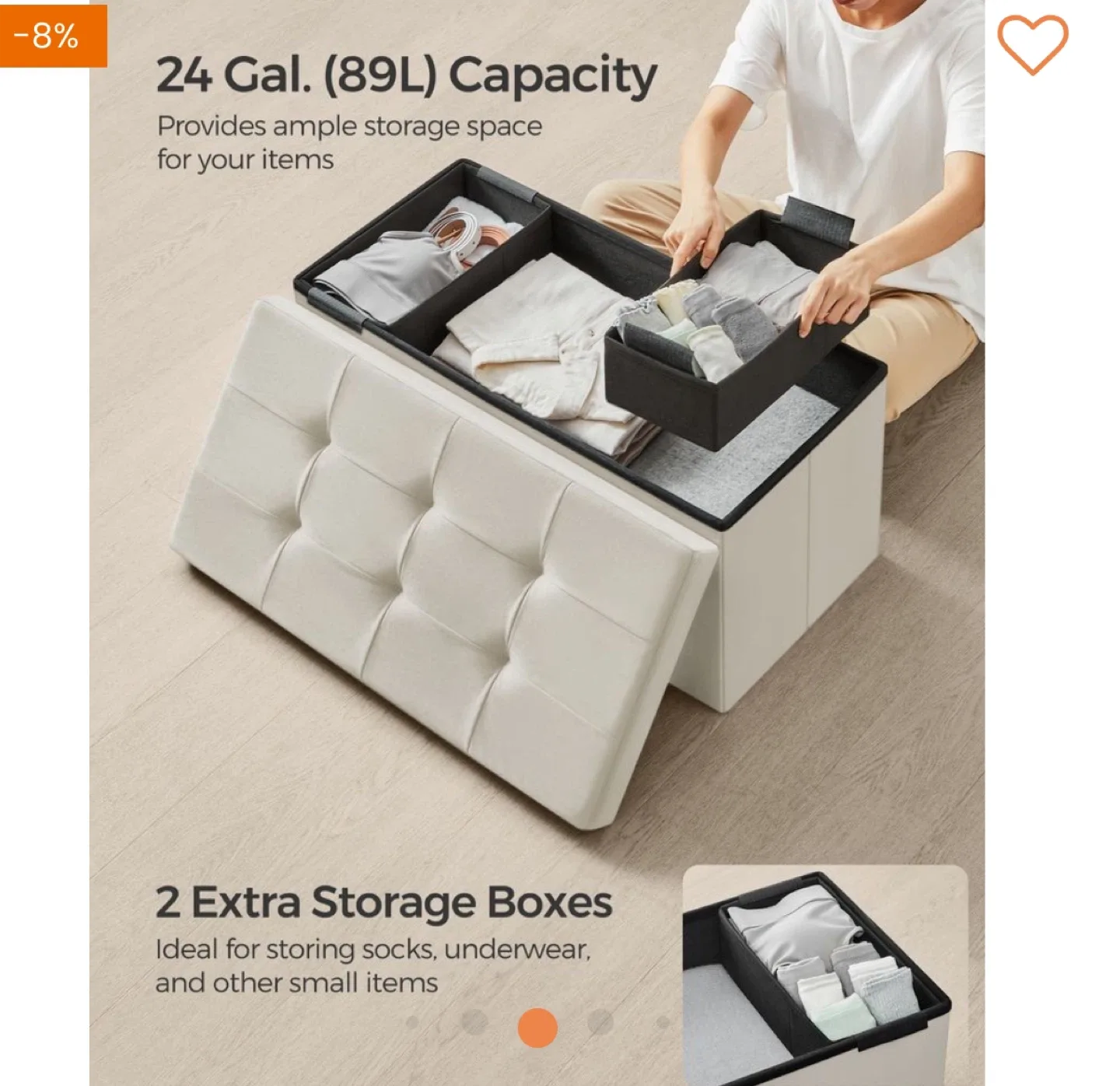 Beige Foldable Storage Ottoman Bench plus 2Mini xtra boxes image indicator(3)