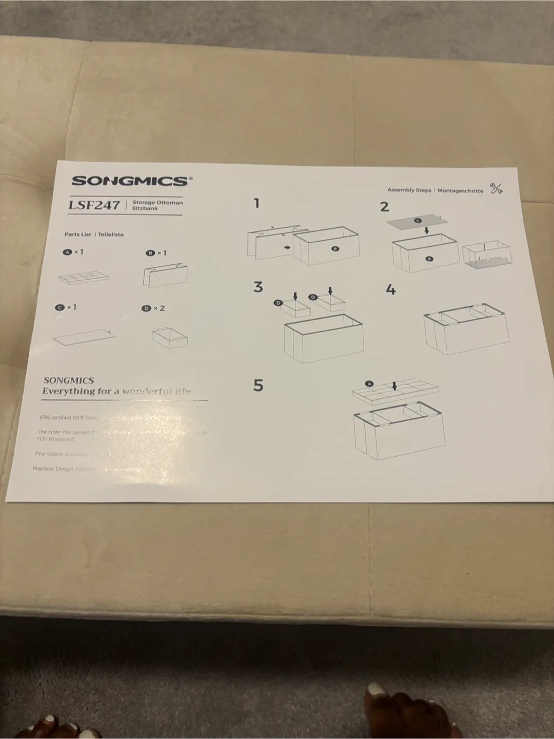 Beige Foldable Storage Ottoman Bench plus 2Mini xtra boxes image indicator(7)