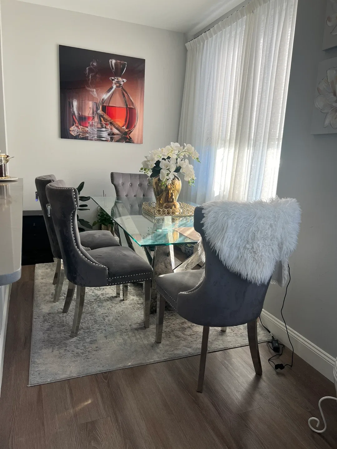 Dining Table with 4 Gray Chairs image indicator(3)