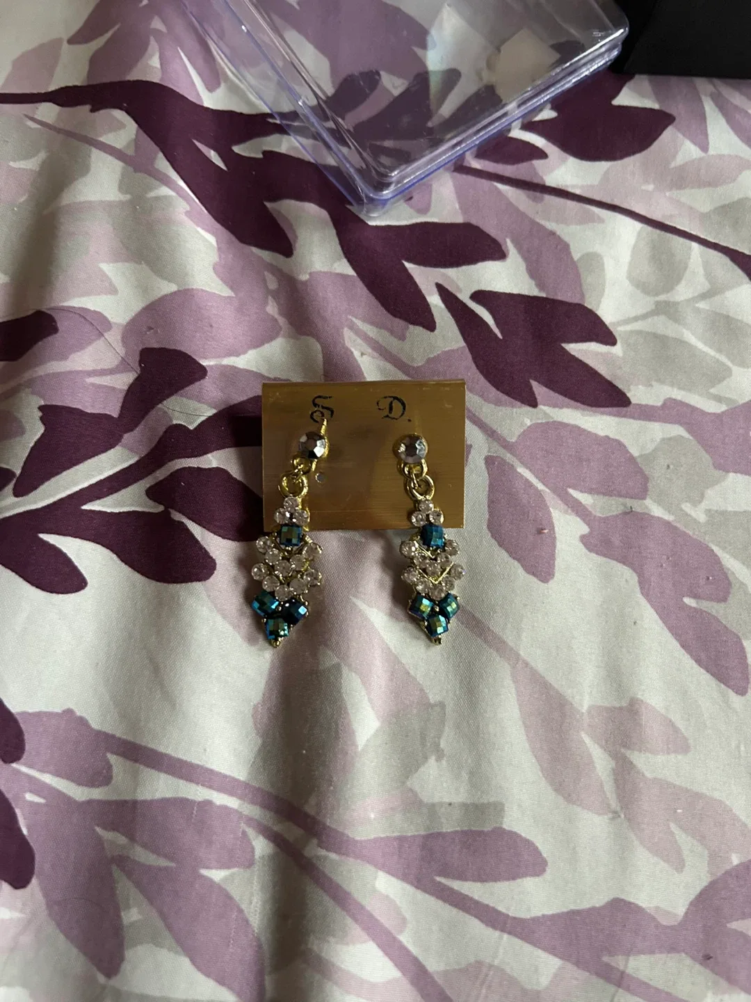 Sparkly Dangle Earrings - blue and silver thumbnail