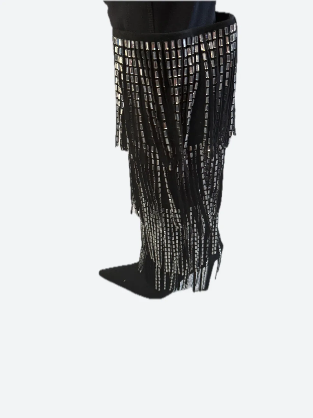Black Fringe Heeled Boots