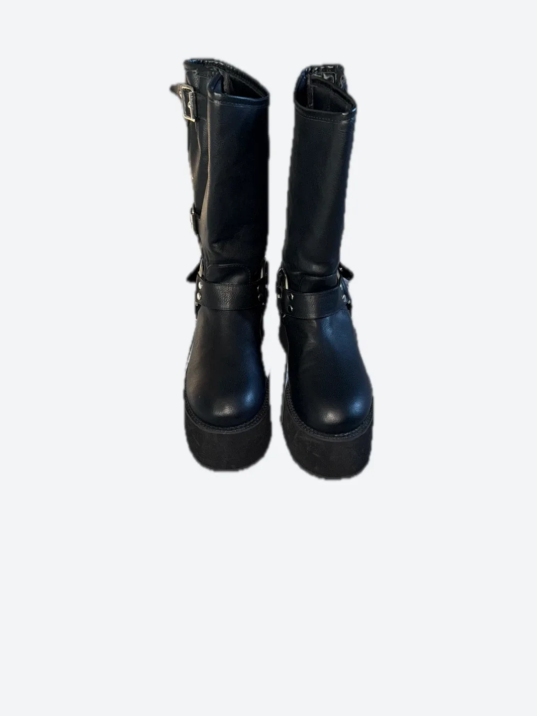 Black Platform Boots with Buckle Details
