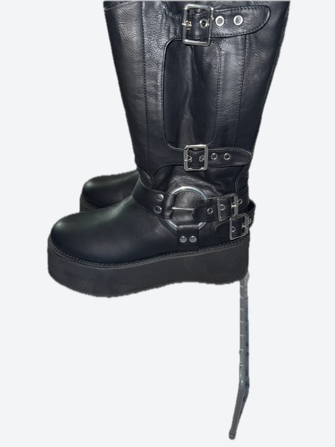 Black Platform Boots with Buckle Details - photo 3