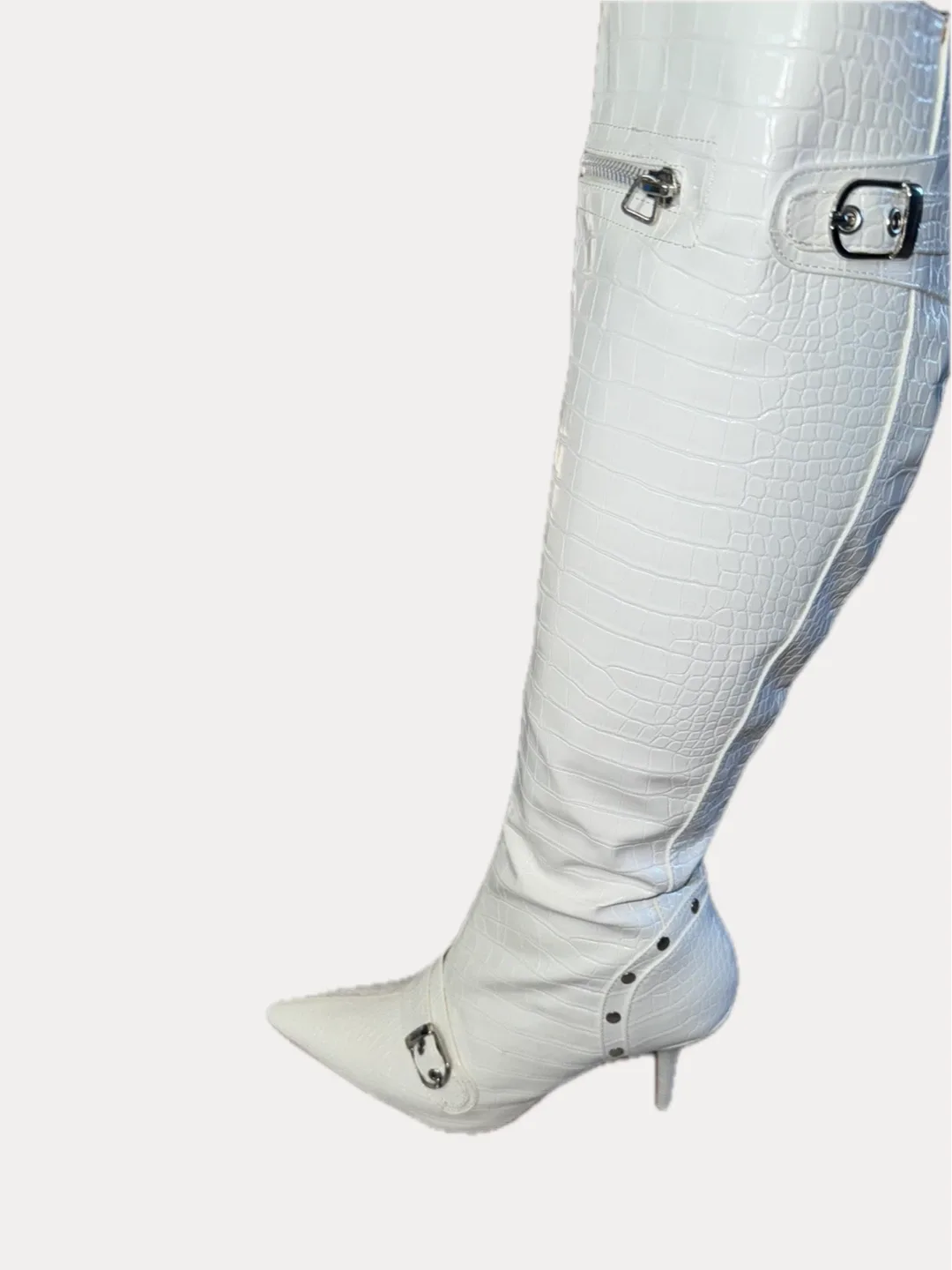 White Knee High Boots, Size 8