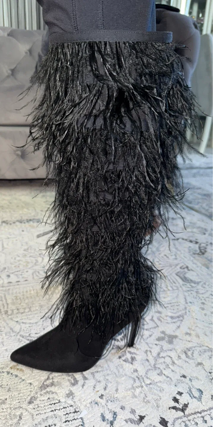Feathered Black Heeled Boots image indicator(2)
