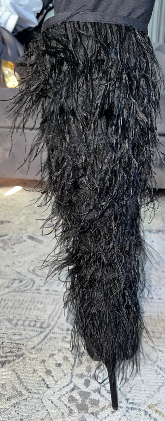Feathered Black Heeled Boots image indicator(3)