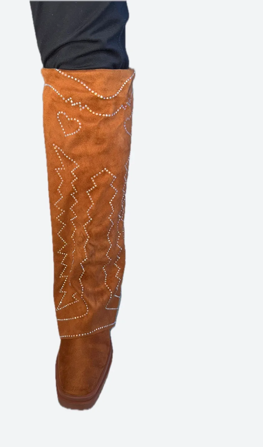 Brown Suede Rhinestone Cowboy Boots image indicator(2)