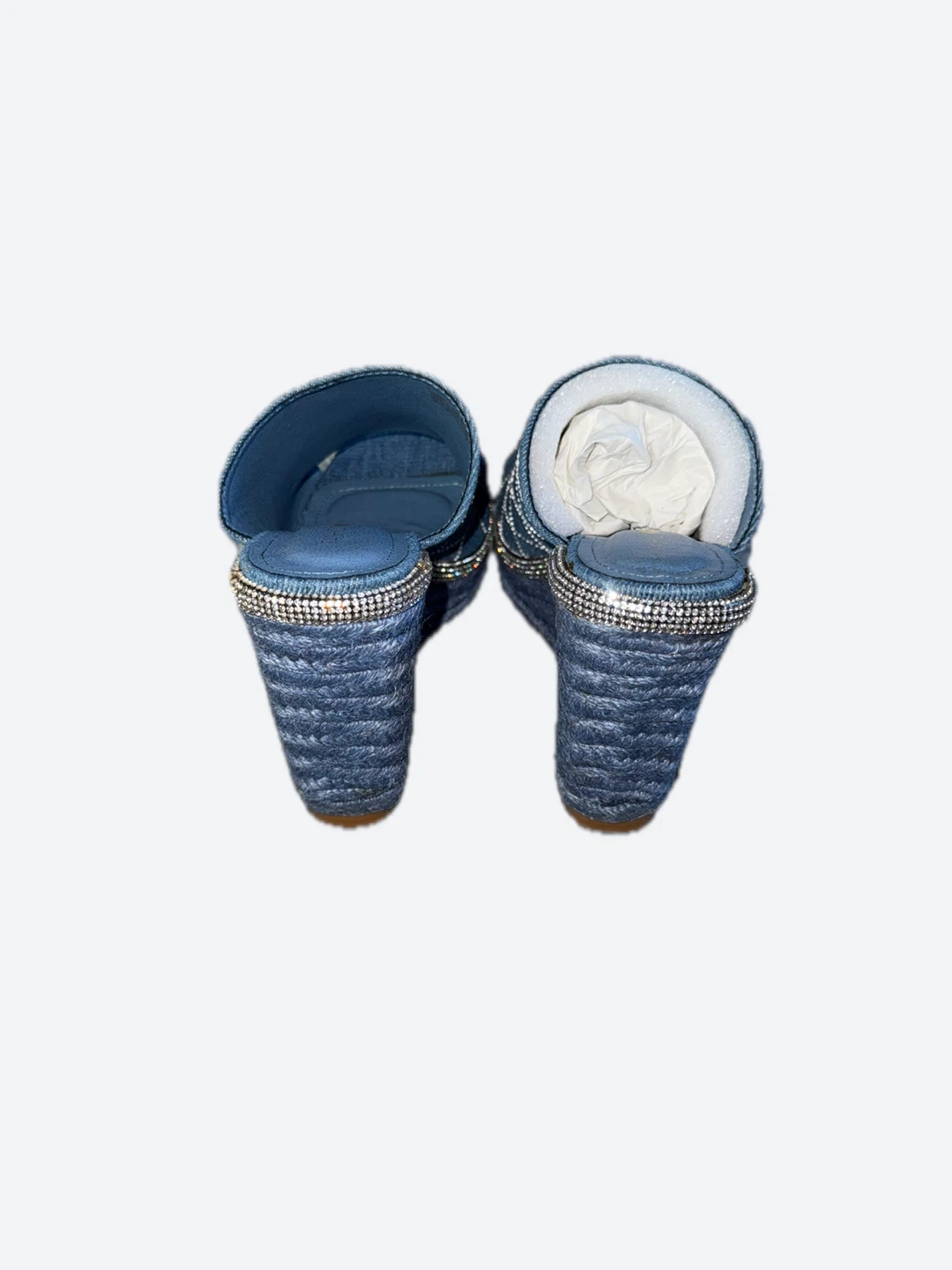 Blue Denim Rhinestone Wedge Mules - Size 7 - photo 2